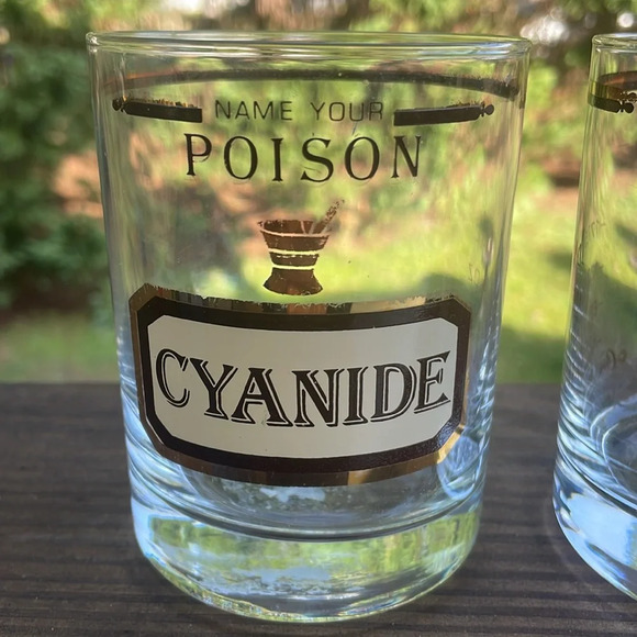 Vintage MCM Cera NAME YOUR POISON Cocktail / High Ball Glasses Whiskey Set 2 - Picture 2 of 6